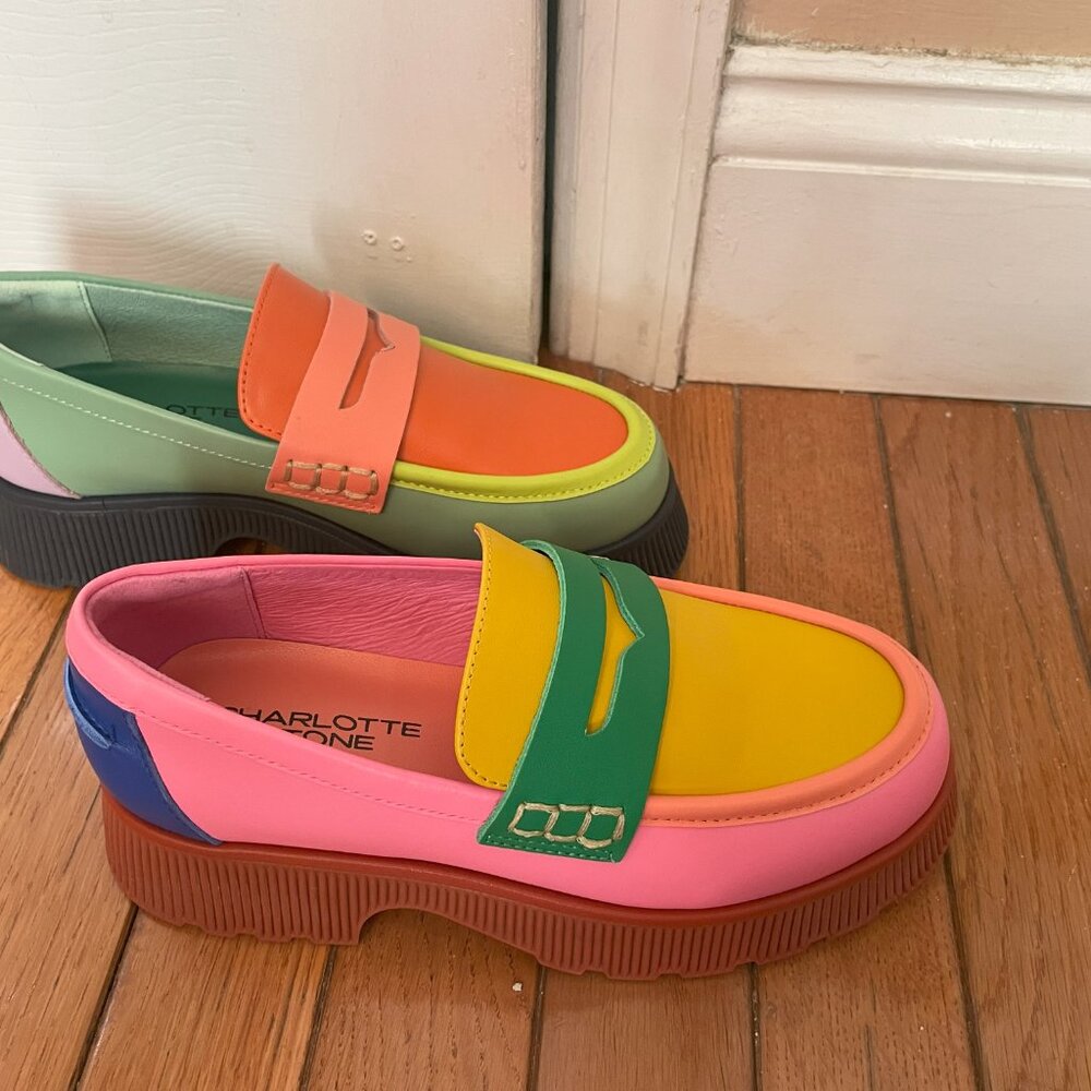 Charlotte Stone Adam Leather Platform Loafer in Solimar, Multicolor, size 4 - Picture 4 of 6